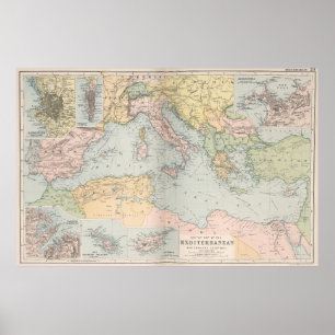 Póster Vintage Map of The Mediterranean Sea (1891)