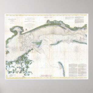 Póster Vintage Map of The Mississippi Sound (1866)