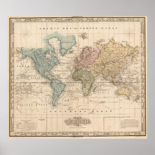 Póster Vintage Map of The World (1823) 2