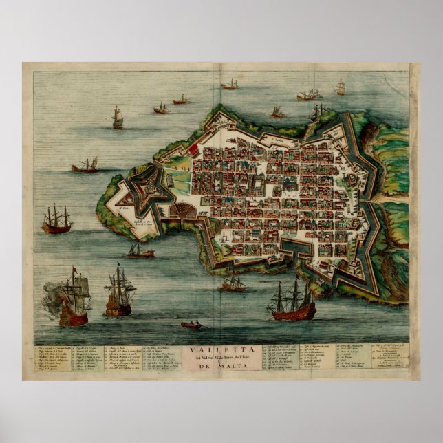 Póster Vintage Map of Valletta Malta (1700) (Frente)