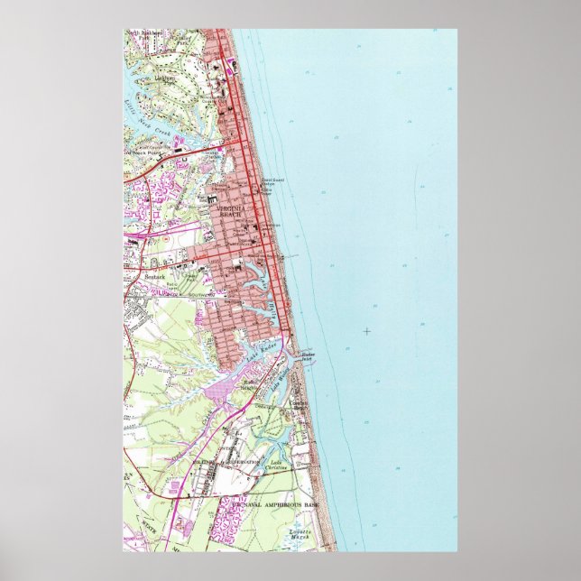 Póster Vintage Map of Virginia Beach (1965) 2 (Frente)