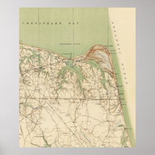 Póster Vintage Map of Virginia Beach & Cape Henry (1918)