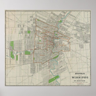 Póster Vintage Map of Winnipeg Canada (1917)