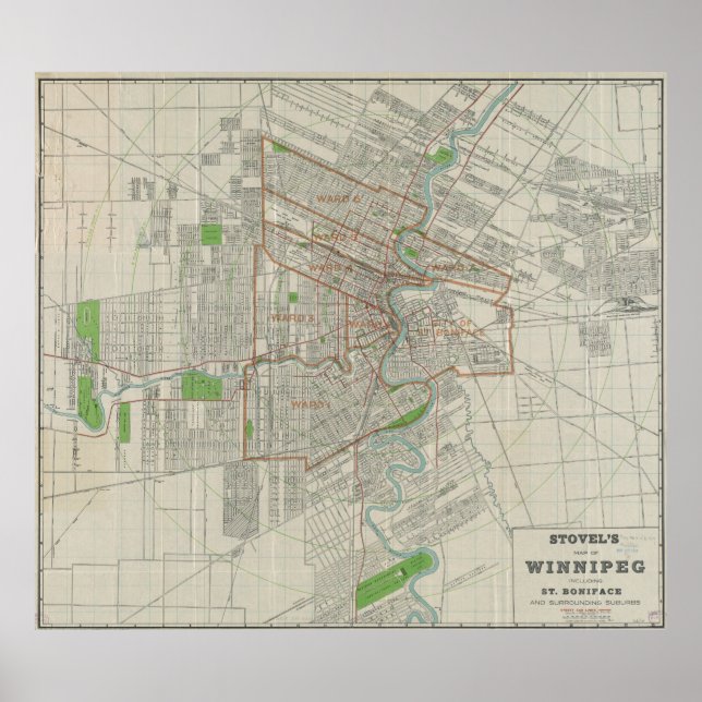 Póster Vintage Map of Winnipeg Canada (1917) (Frente)