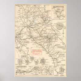 Póster Vintage Map of Yosemite National Park 1922