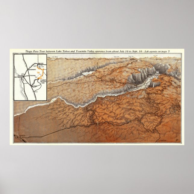 Póster Vintage Map of Yosemite National Park 1928 (Frente)