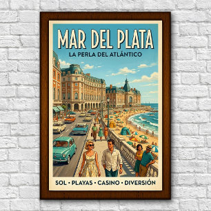 Póster Vintage Mar del Plata, Argentina Viajes de los año