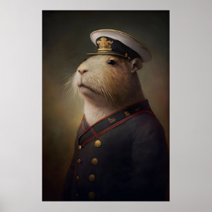 Póster Vintage Marinero Capybara, Impresión de Art