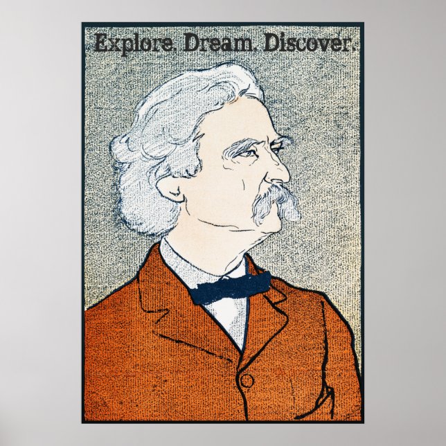 Póster Vintage Mark Twain - Explore. Dream. Discover. (Frente)