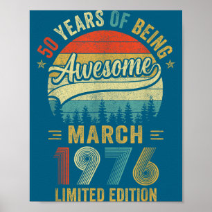 Póster Vintage marzo 1976 Viejo 50 cumpleaños hombres muj