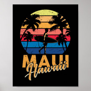 Póster Vintage Maui Hawaii Hawaii Hawaiian Beach Surfing