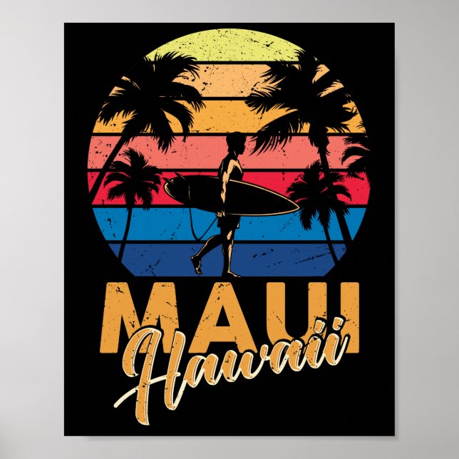 Póster Vintage Maui Hawaii Hawaii Hawaiian Beach Surfing 