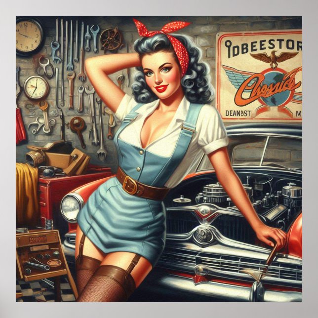 Póster Vintage Mechanic Pin Up (Frente)