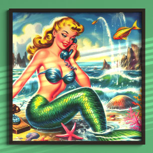 Póster Vintage Mermaid Pin Up