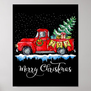 Póster Vintage Merry Christmas Red Truck Old Fashioned Ch