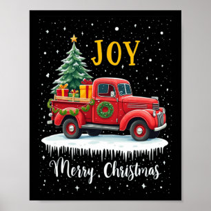 Póster Vintage Merry Christmas Red Truck Old Fashioned Ch