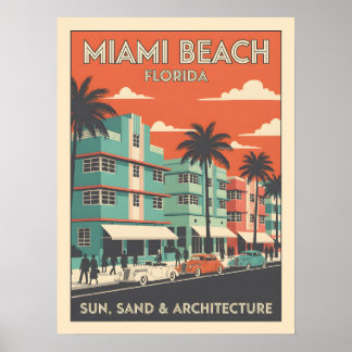 Póster Vintage Miami Beach Florida Art Deco Travel