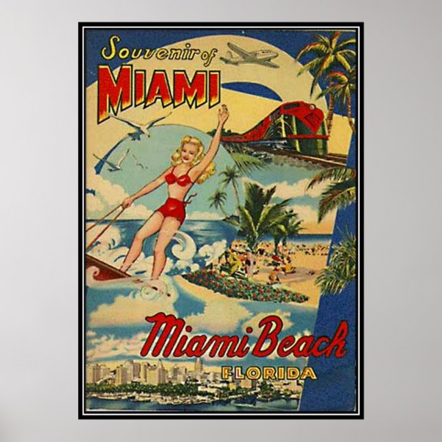 Póster Vintage Miami Beach, Florida, Estados Unidos - (Frente)