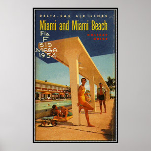 Póster Vintage Miami Beach, la Florida, los E.E.U.U. -