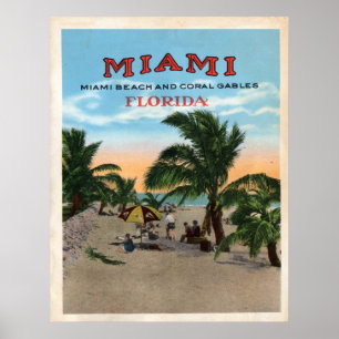 Póster Vintage Miami y viaje de Coral Gables la Florida