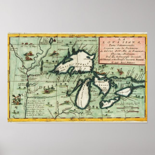Póster Vintage Michigan Region Map (Frente)