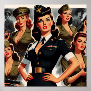 Póster Vintage Military Pin-up