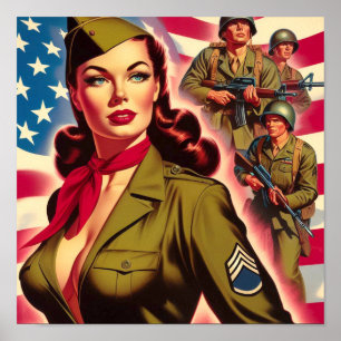 Póster Vintage Military Pin-up