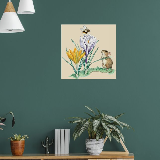 Póster Vintage Molly Brett Nature Mouse Crocus Bee (Salón 1)