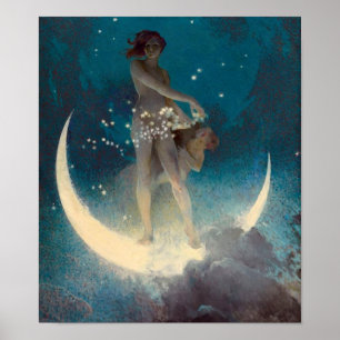 Póster Vintage Moon and Stars Poster