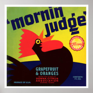 Póster Vintage Mornin' Magistrado Rooster Grapefruit & Na