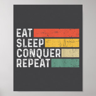 Póster Vintage Motivacional Divertido Retro - Comer Dormi