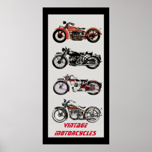 Póster ViNTAGE MOTORCICLOS Gris Rojo Negro
