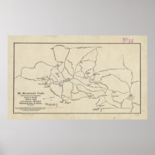 Póster Vintage Mount Monadnock Trail Map (1910)