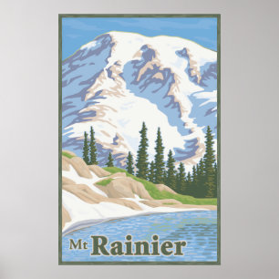 Póster Vintage Mount Rainier Travel Poster