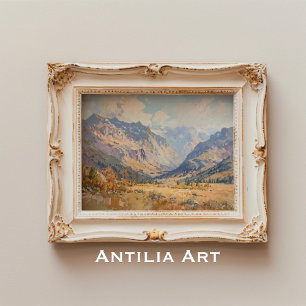 Póster Vintage Mountain Painting Neutral Tone