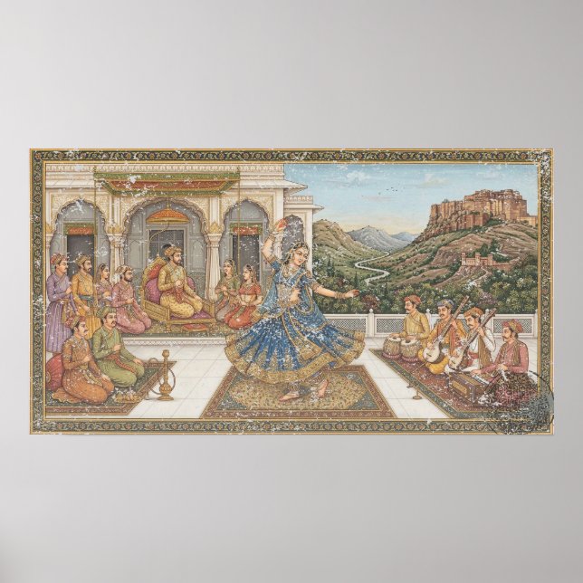 Póster Vintage Mughal Court Miniature Kathak Heritage Art (Frente)