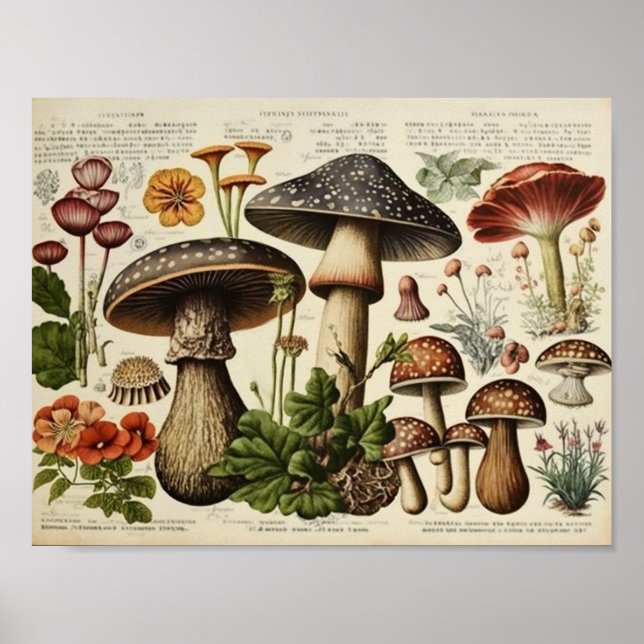 Póster Vintage Mushroom Cottagecore (Frente)