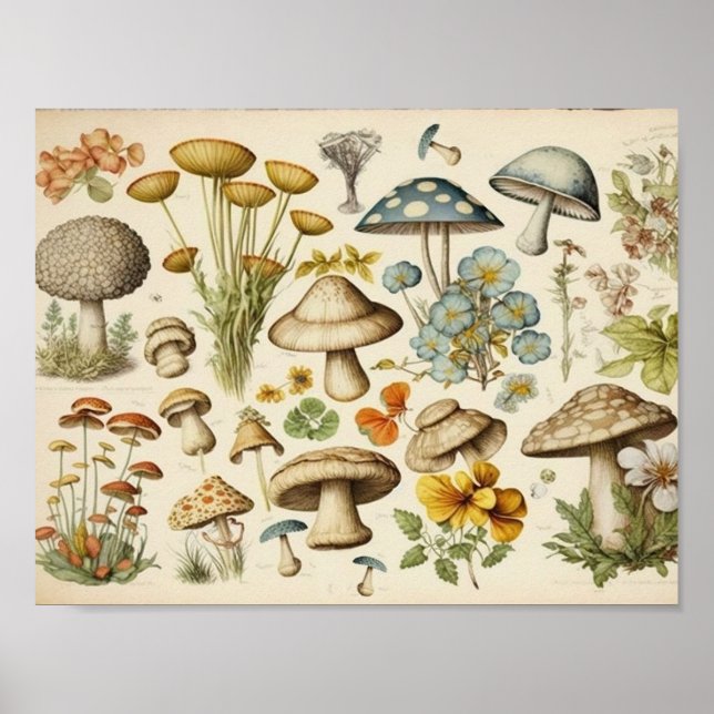Póster Vintage Mushroom Cottagecore