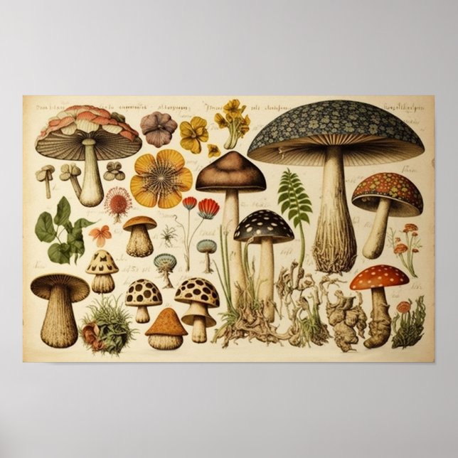 Póster Vintage Mushroom Cottagecore (Frente)