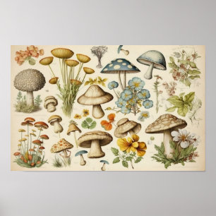 Póster Vintage Mushroom Cottagecore