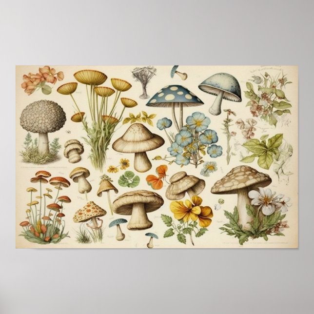 Póster Vintage Mushroom Cottagecore (Frente)