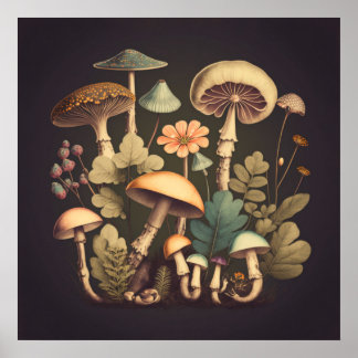 Póster Vintage Mushroom Digital Art 3