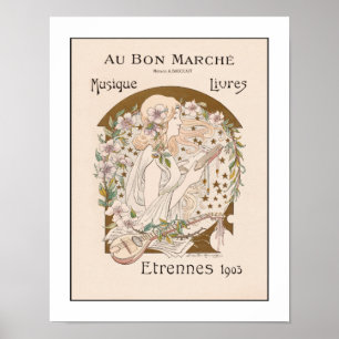 Póster Vintage Music Print Lute Guitar Art Nouveau Book 