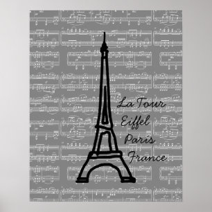 Póster vintage musical Eiffel Tower Paris