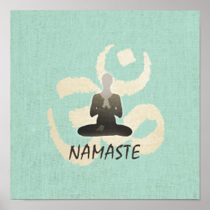 Póster Vintage Namaste Om Rótulo Green Linen Yoga