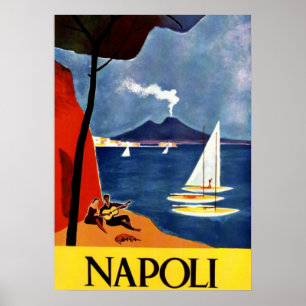 Póster Vintage Napoli Travel Love Romance