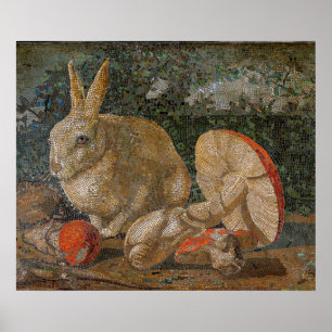 Póster Vintage natural de conejo y setas