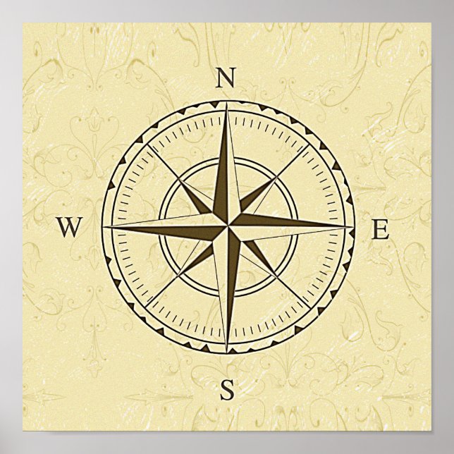 Póster Vintage Nautical Compass Rosa Ivory (Frente)