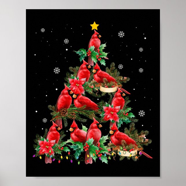 Póster Vintage Navidad Cardenal Birds Snowoweather Tre (Frente)
