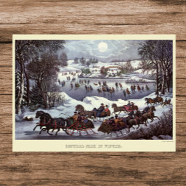 Póster Vintage Navidad Sleighs, Central Park en Invierno